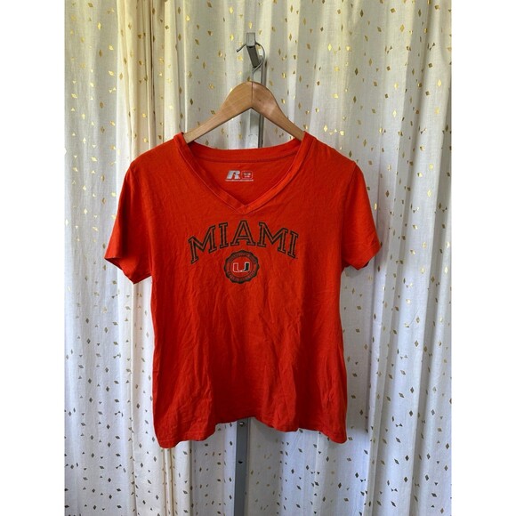 University Of Miami Women's Russell 100% Cotton V Neck Short Sleeve T-shirt M - Picture 2 of 5
